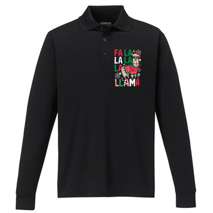 Fa La La Llama Funny Llama Christmas Animal Lover Performance Long Sleeve Polo