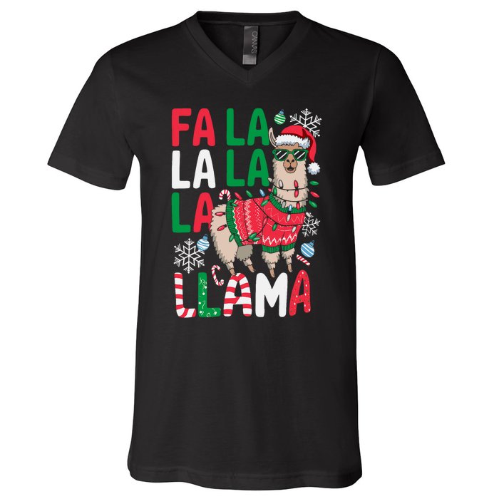 Fa La La Llama Funny Llama Christmas Animal Lover V-Neck T-Shirt