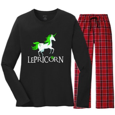 Funny Lepricorn Leprechaun Unicorn St. Patrick's Day Women's Long Sleeve Flannel Pajama Set 