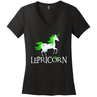 Funny Lepricorn Leprechaun Unicorn St. Patrick's Day Women's V-Neck T-Shirt