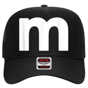 Funny Letter M Chocolate Candy Halloween Team Groups Costume High Crown Mesh Back Trucker Hat