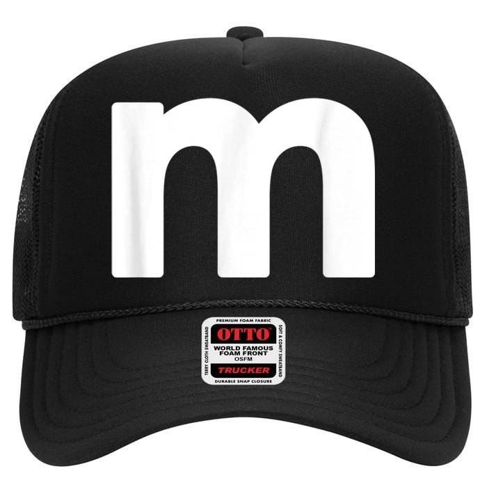 Funny Letter M Chocolate Candy Halloween Team Groups Costume High Crown Mesh Back Trucker Hat