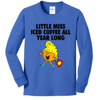 Funny Little Miss Iced Coffee All Year Long Kids Long Sleeve Shirt