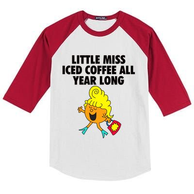 Funny Little Miss Iced Coffee All Year Long Kids Colorblock Raglan Jersey