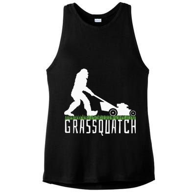 Funny Lawn Mowing Grassquatch Bigfoot Lawn Mower Ladies PosiCharge Tri-Blend Wicking Tank