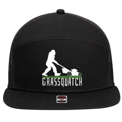 Funny Lawn Mowing Grassquatch Bigfoot Lawn Mower 7 Panel Mesh Trucker Snapback Hat