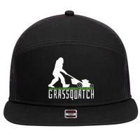 Funny Lawn Mowing Grassquatch Bigfoot Lawn Mower 7 Panel Mesh Trucker Snapback Hat