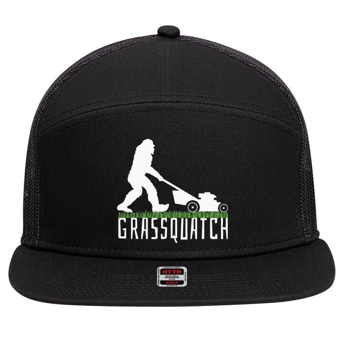 Funny Lawn Mowing Grassquatch Bigfoot Lawn Mower 7 Panel Mesh Trucker Snapback Hat