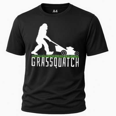 Funny Lawn Mowing Grassquatch Bigfoot Lawn Mower Cooling Performance Crew T-Shirt