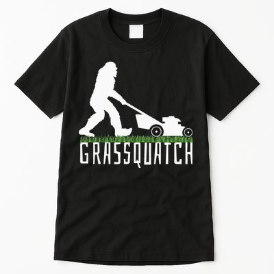 Funny Lawn Mowing Grassquatch Bigfoot Lawn Mower Tall T-Shirt