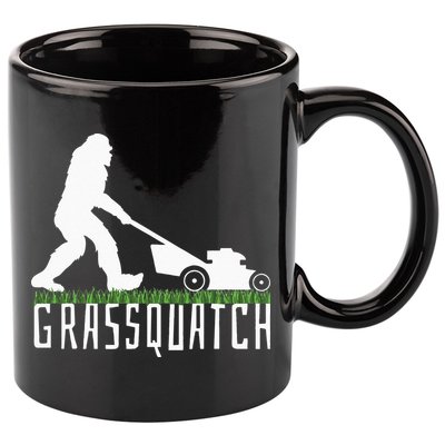 Funny Lawn Mowing Grassquatch Bigfoot Lawn Mower 11oz C Handle Ceramic Mug