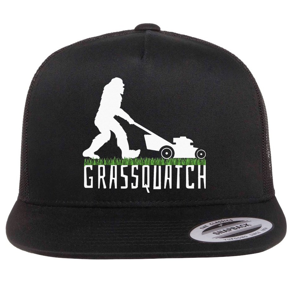 Funny Lawn Mowing Grassquatch Bigfoot Lawn Mower Flat Bill Trucker Hat