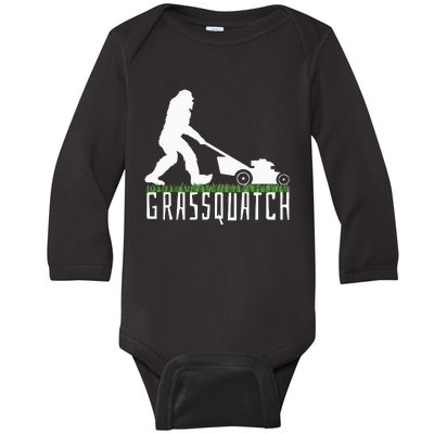 Funny Lawn Mowing Grassquatch Bigfoot Lawn Mower Baby Long Sleeve Bodysuit