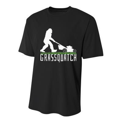 Funny Lawn Mowing Grassquatch Bigfoot Lawn Mower Youth Performance Sprint T-Shirt