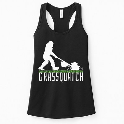 Funny Lawn Mowing Grassquatch Bigfoot Lawn Mower Womens Tank Top