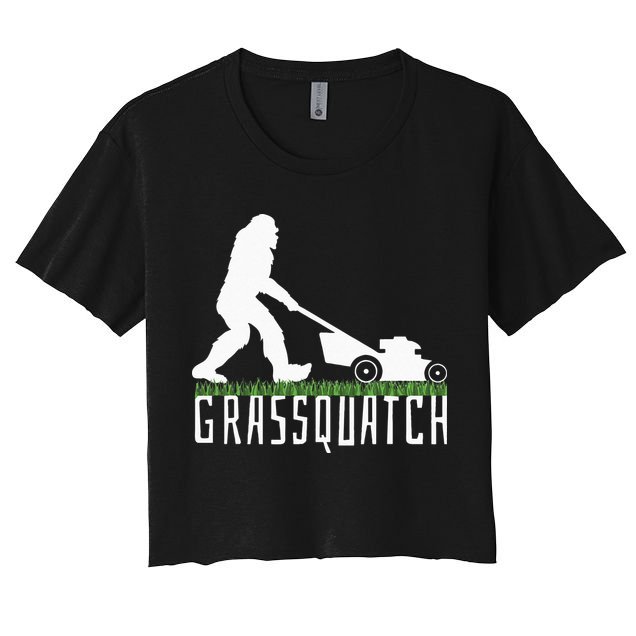 Funny Lawn Mowing Grassquatch Bigfoot Lawn Mower Crop Top