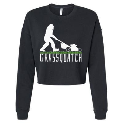 Funny Lawn Mowing Grassquatch Bigfoot Lawn Mower Cropped Pullover Crew