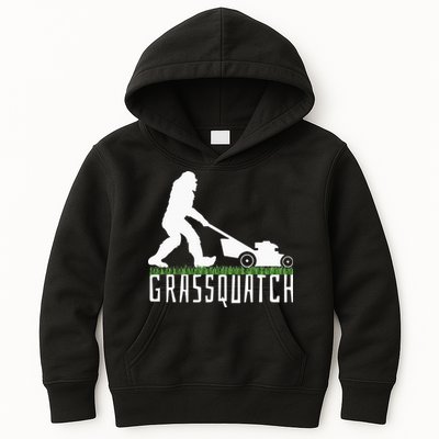 Funny Lawn Mowing Grassquatch Bigfoot Lawn Mower Kids Hoodie