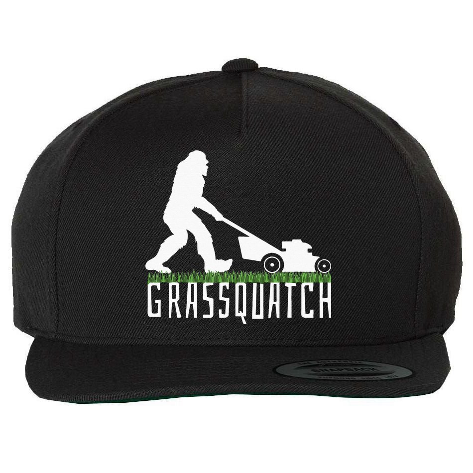 Funny Lawn Mowing Grassquatch Bigfoot Lawn Mower Wool Snapback Cap