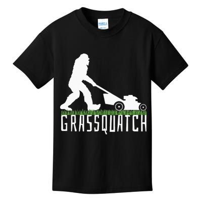 Funny Lawn Mowing Grassquatch Bigfoot Lawn Mower Kids T-Shirt