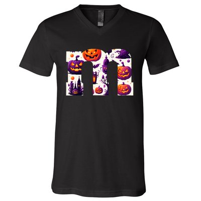 Funny Letter M Groups Halloween Team Groups Costume V-Neck T-Shirt