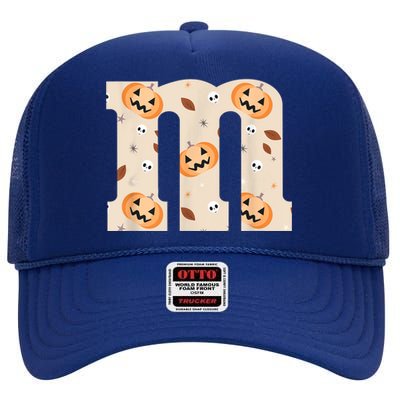 Funny Letter M Groups Halloween Team Costume High Crown Mesh Back Trucker Hat