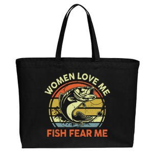 Fishing  Love Me Bass Fish Fear Gift Funny Dad Cotton Canvas Jumbo Tote