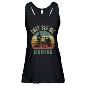 Funny Lawn Mowing They See Me Mowing Fathers Day Gift Dad Joke Ladies Essential Flowy Tank