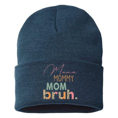 Funny Leopard Mama Mommy Mom Bruh Mother's Day Women Sustainable Knit Beanie