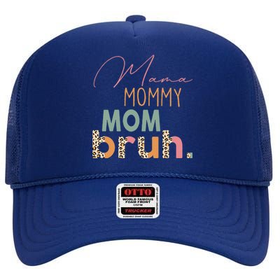 Funny Leopard Mama Mommy Mom Bruh Mother's Day Women High Crown Mesh Back Trucker Hat