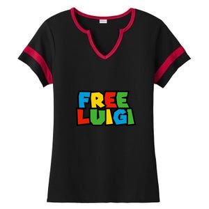 Free Luigi Mangione Mario Rainbow Typography Logo Ladies Halftime Notch Neck Tee