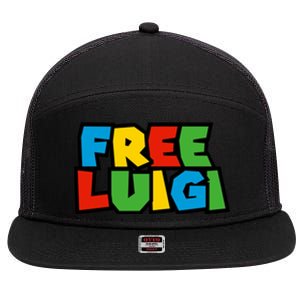 Free Luigi Mangione Mario Rainbow Typography Logo 7 Panel Mesh Trucker Snapback Hat