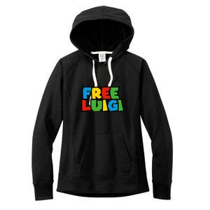 Free Luigi Mangione Mario Rainbow Typography Logo Women's Fleece Hoodie