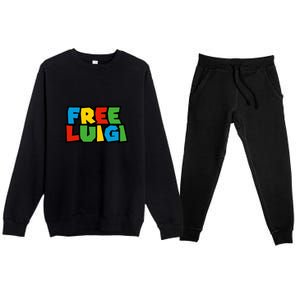 Free Luigi Mangione Mario Rainbow Typography Logo Premium Crewneck Sweatsuit Set