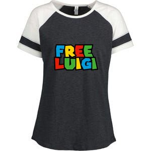 Free Luigi Mangione Mario Rainbow Typography Logo Enza Ladies Jersey Colorblock Tee