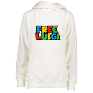 Free Luigi Mangione Mario Rainbow Typography Logo Womens Funnel Neck Pullover Hood