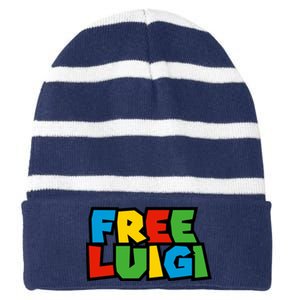 Free Luigi Mangione Mario Rainbow Typography Logo Striped Beanie with Solid Band