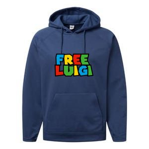 Free Luigi Mangione Mario Rainbow Typography Logo Performance Fleece Hoodie