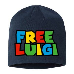 Free Luigi Mangione Mario Rainbow Typography Logo Sustainable Beanie