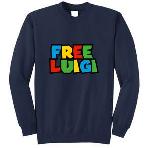 Free Luigi Mangione Mario Rainbow Typography Logo Tall Sweatshirt