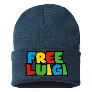 Free Luigi Mangione Mario Rainbow Typography Logo Sustainable Knit Beanie