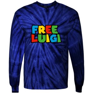 Free Luigi Mangione Mario Rainbow Typography Logo Tie-Dye Long Sleeve Shirt