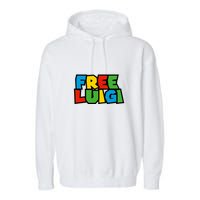 Free Luigi Mangione Mario Rainbow Typography Logo Garment-Dyed Fleece Hoodie