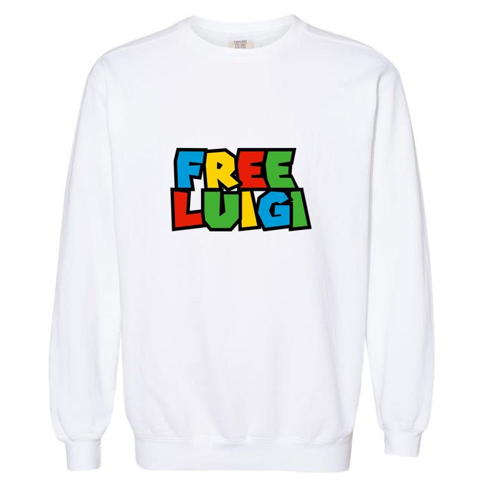 Free Luigi Mangione Mario Rainbow Typography Logo Garment-Dyed Sweatshirt