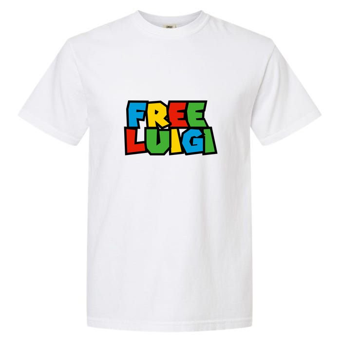 Free Luigi Mangione Mario Rainbow Typography Logo Garment-Dyed Heavyweight T-Shirt