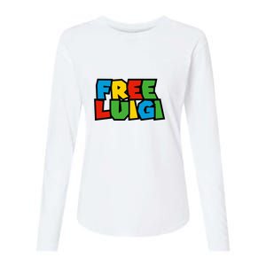 Free Luigi Mangione Mario Rainbow Typography Logo Womens Cotton Relaxed Long Sleeve T-Shirt