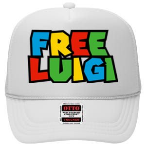 Free Luigi Mangione Mario Rainbow Typography Logo High Crown Mesh Back Trucker Hat