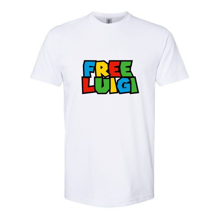 Free Luigi Mangione Mario Rainbow Typography Logo Softstyle CVC T-Shirt