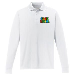 Free Luigi Mangione Mario Rainbow Typography Logo Performance Long Sleeve Polo