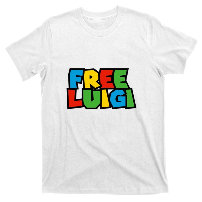 Free Luigi Mangione Mario Rainbow Typography Logo T-Shirt